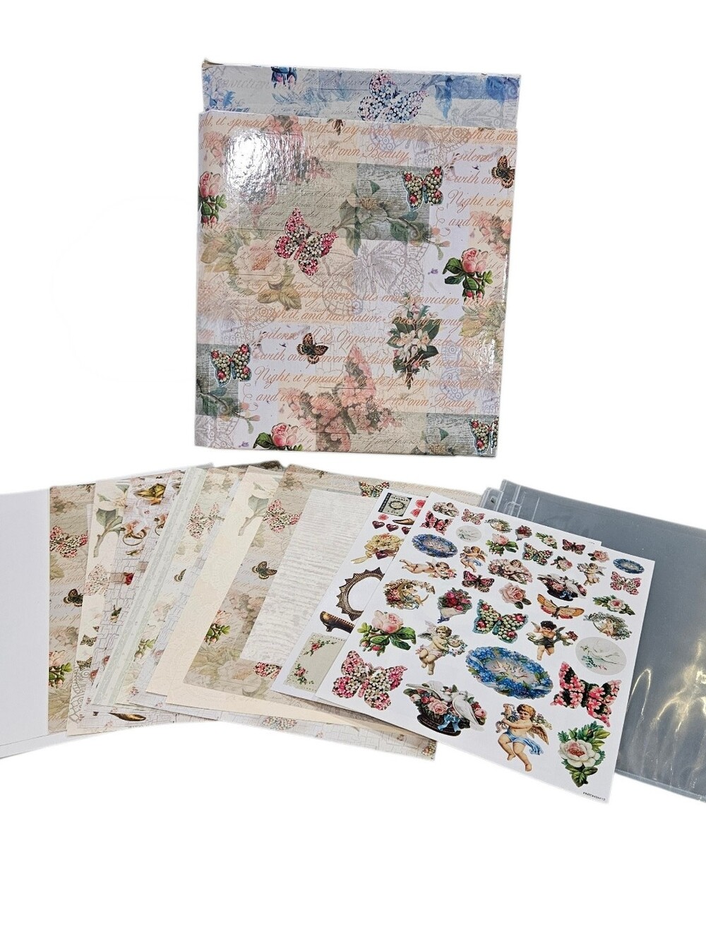 VTG Victorian Scrapbook Binder Stickers Sheets Paper Page Protectors in OG Box